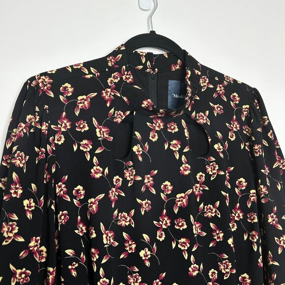 MODCLOTH Enjoy Every Moment Midi Dress Black Floral Long Sleeve Size 22 No Belt - Picture 8 of 12